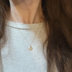 10K Yellow Gold Satin Disc Heart Pendant Necklace – Diamond / CZ Accent